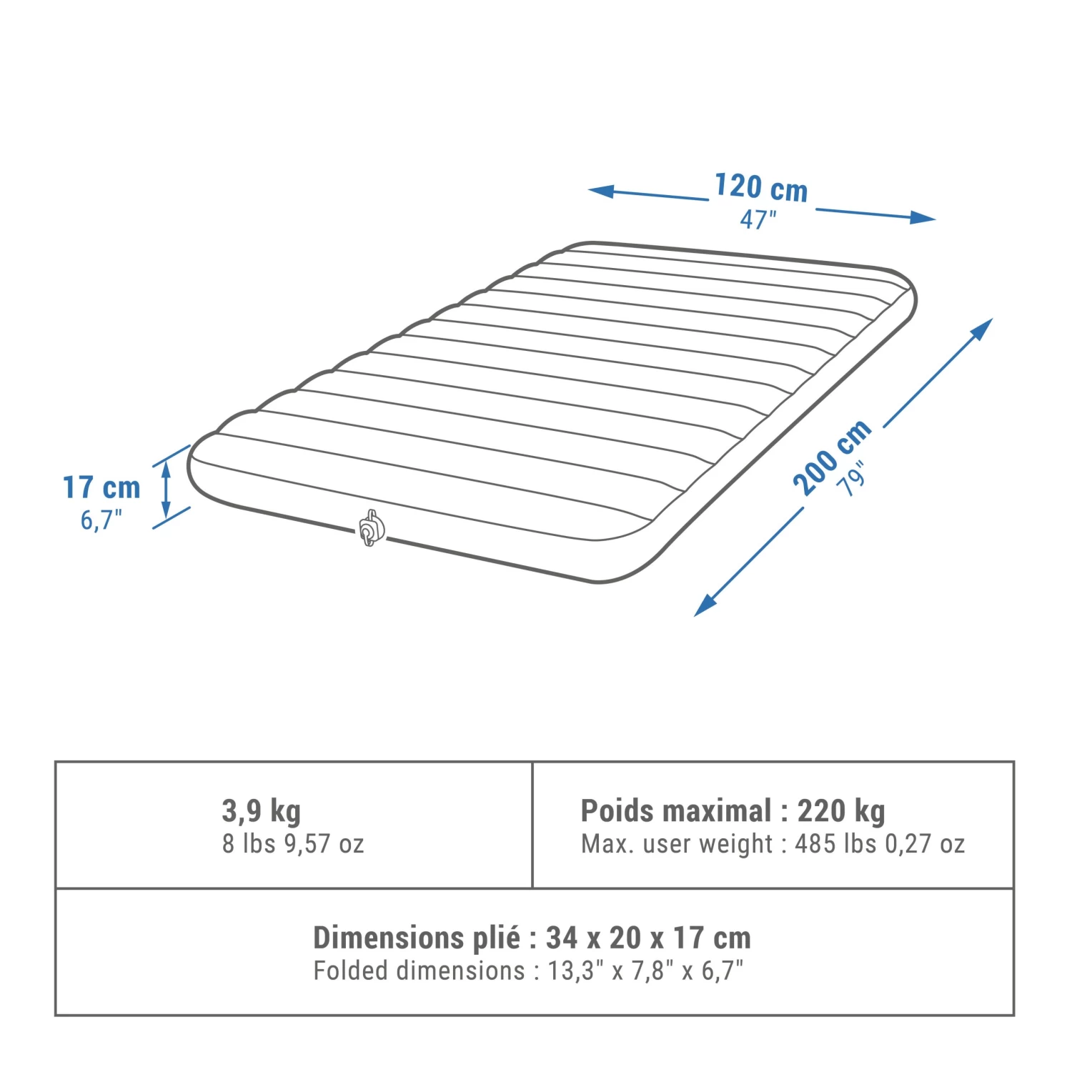 Quechua Inflatable Camping Mattress Air Comfort 120 Cm 2 People 4 Quechua Inflatable Camping Mattress Air Comfort 120 Cm 2 People - Image 2